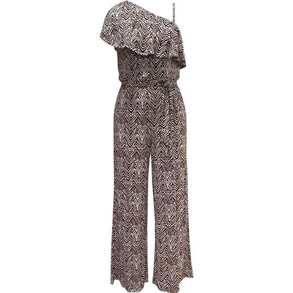 INC International Concepts Pants - INC International Concepts One-Shoulder Zebra-Print Jumpsuit Brown M